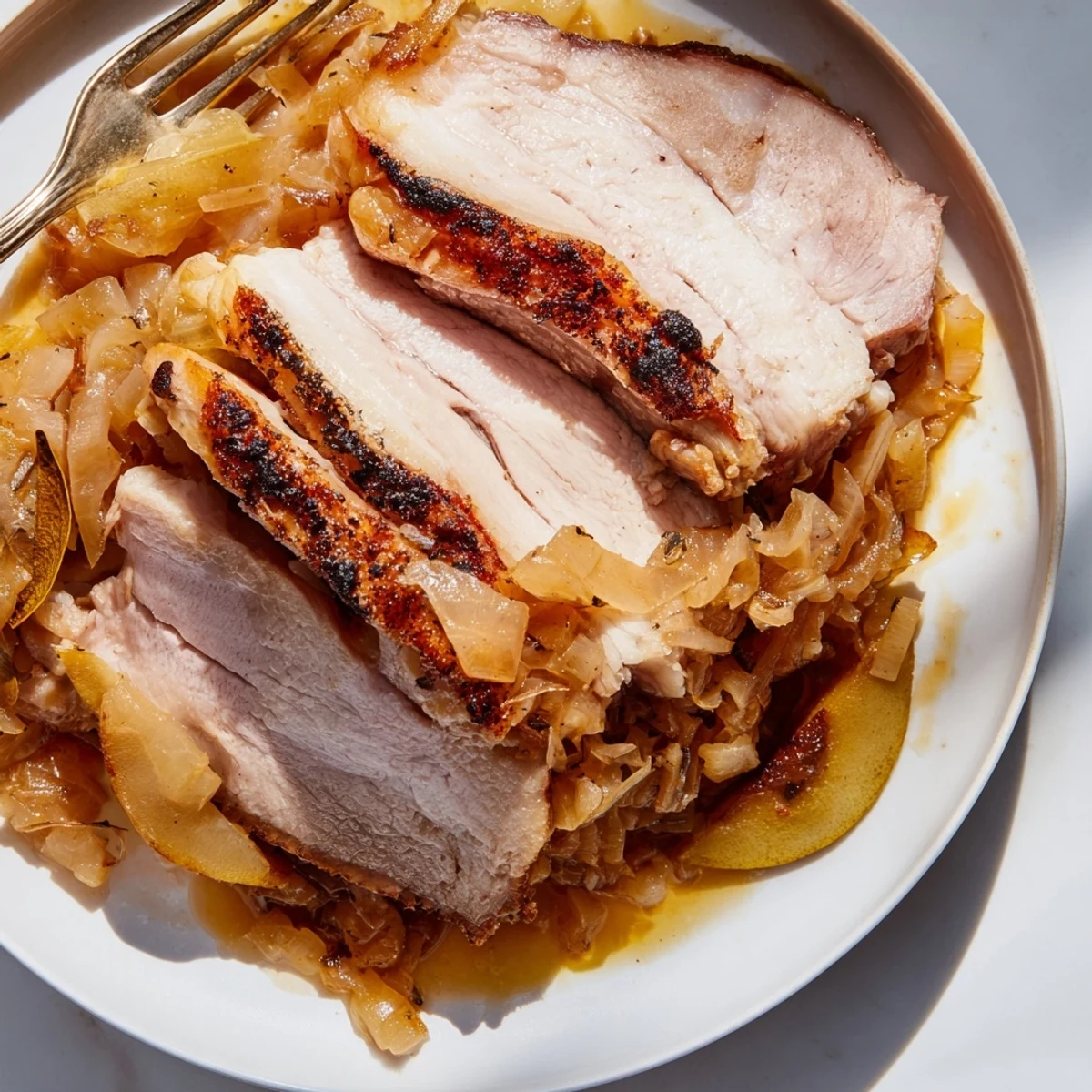 Saftiges Roasted Pork mit würzigem Sauerkraut für ein herzhaftes Familienmahl.