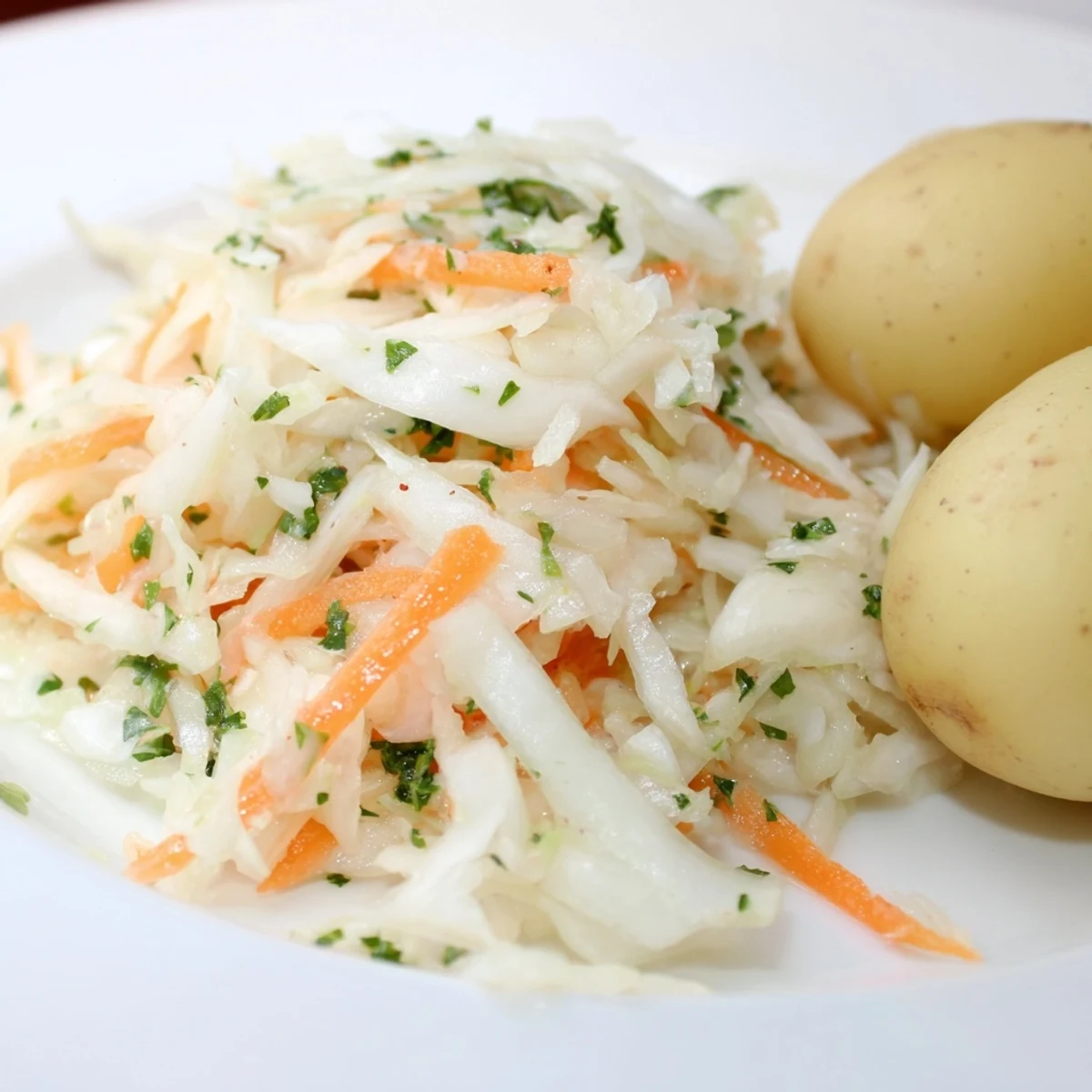 Crunchy Krautsalat, vibrant with carrot, alongside golden boiled Pellkartoffeln, perfect German side.