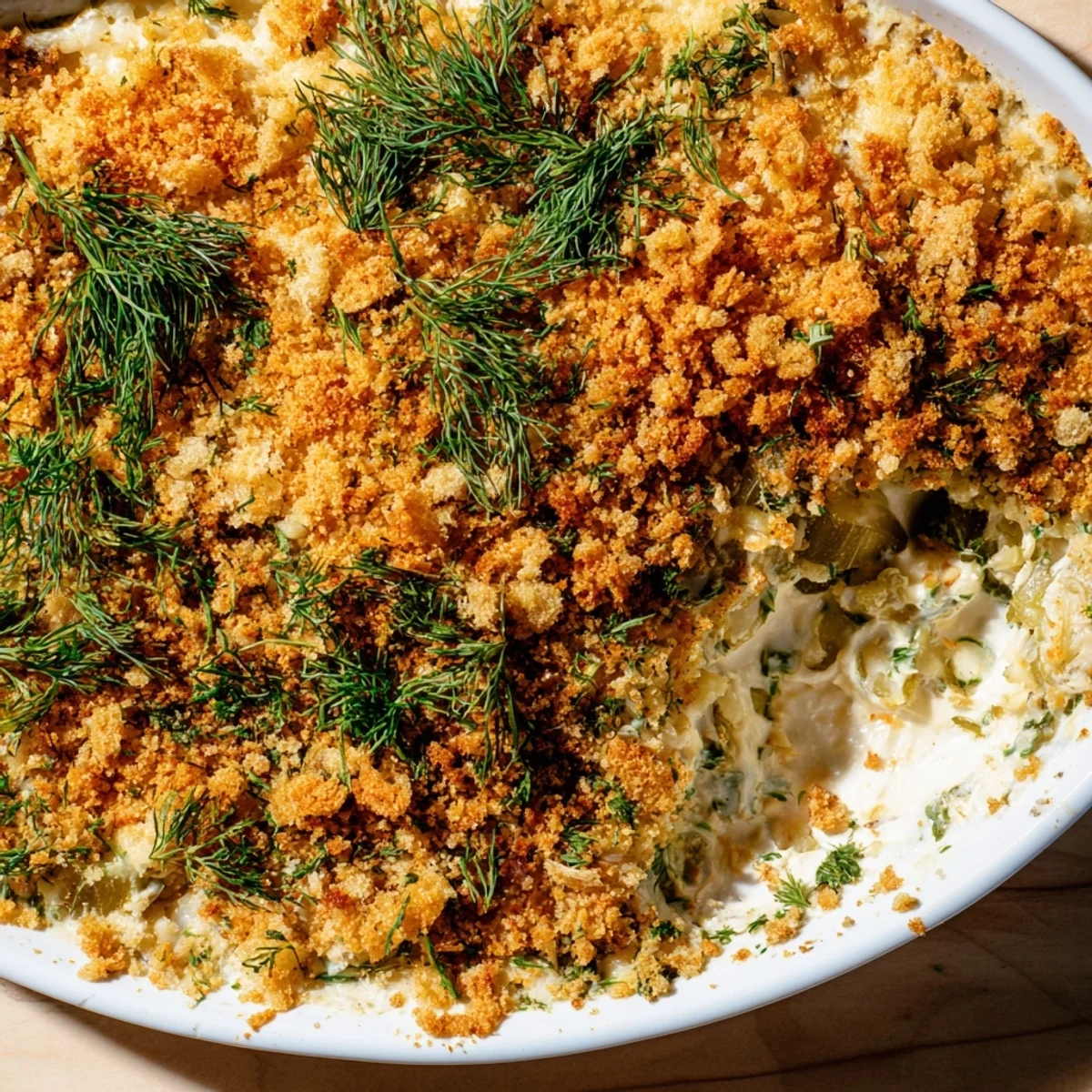 Enjoy a close-up of the delicious Fried Spiced Pickle Dip, perfect with crackers or veggie sticks.