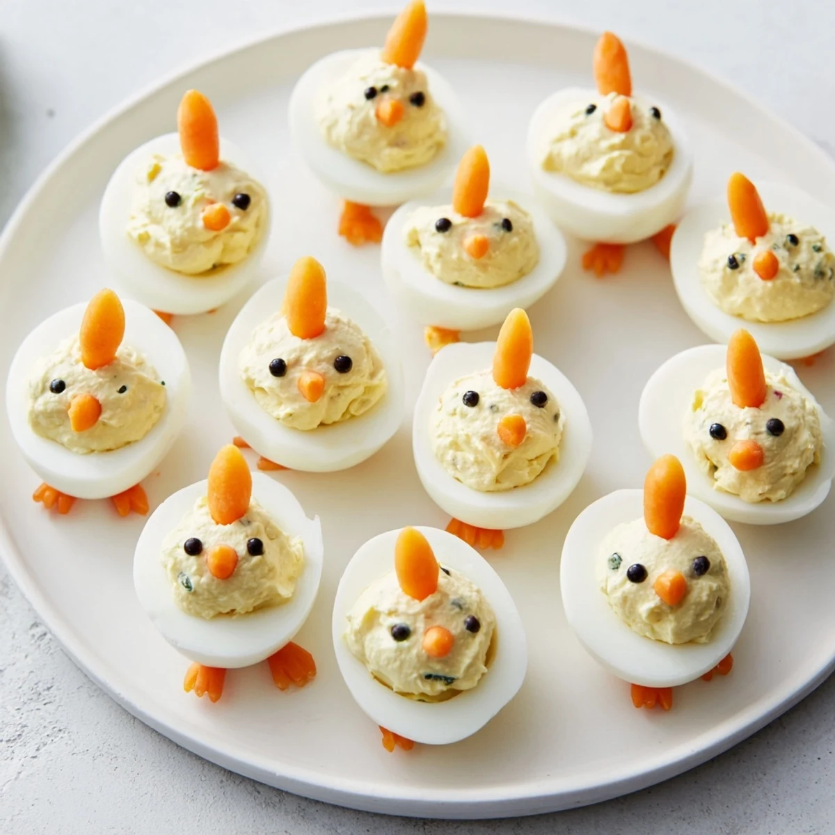 Chick & Duckling Snacks arranged on a platter, ready for a kid-friendly springtime gathering, described.