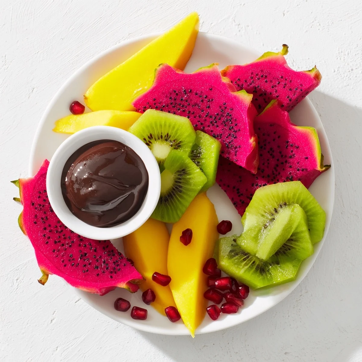 Dragon Scales Fruit and Dip Board with colorful fruit slices and creamy dips, ready to serve.
