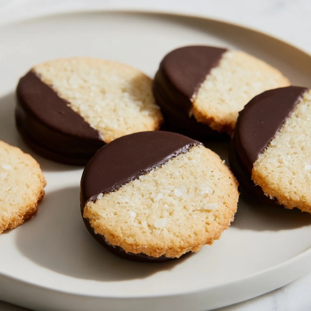 Homemade Simple Cookies show off the lovely contrast between light wafers and dark, rich chocolate.