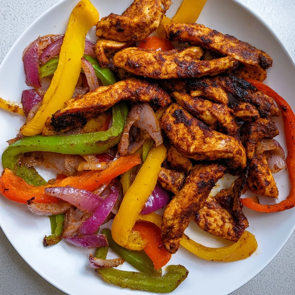 Saftige Sheet-Pan Chicken Fajitas, serviert auf warmen Tortillas mit frischem Cilantro und Limettenspalten.