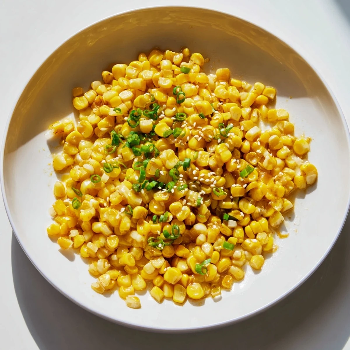Golden Japanese Butter Corn sizzles in a skillet, ready to eat this easy side dish.