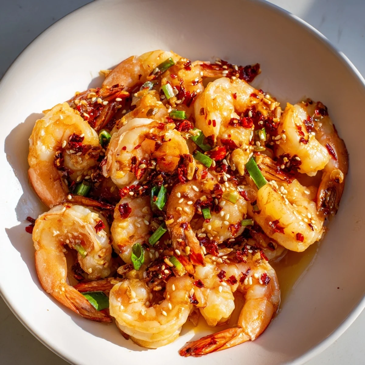 Sizzling Korean Garlic Butter Shrimp, glistening with a vibrant glaze, ready for a delicious dinner.
