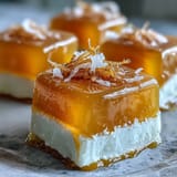 Köstliche vegane Mango-Agar-Agar-Würfel, geschichtet mit cremiger Kokosmilch, einem tropischen Genuss.