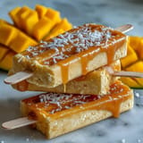 Fruchtige vegane Mango Kokos Eis am Stiel, erfrischend tropisch und cremig.