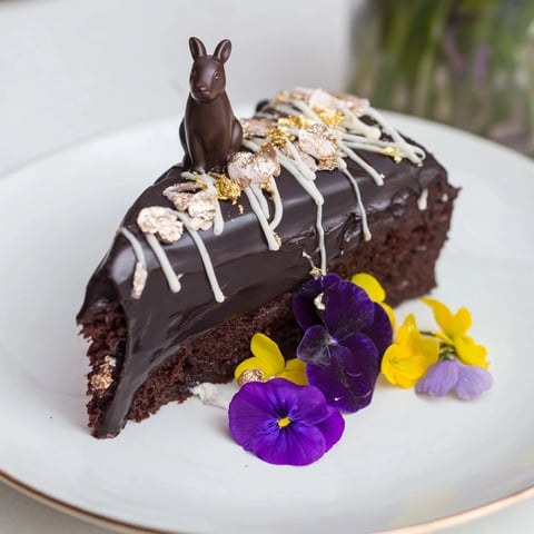 Ein üppiger Wild Rat Cake Dessert, bedeckt mit essbarem Gold und filigranen Verzierungen.