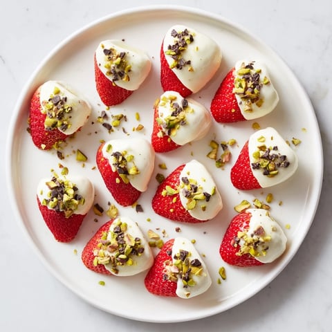 Creamy yogurt-dipped strawberry half-circles, a refreshing dessert, ready to be enjoyed as a summer treat.