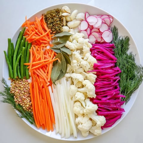 A colorful arrangement of The Pickled & Fermented Feast, a visual delight of crisp, tangy homemade pickled vegetables.