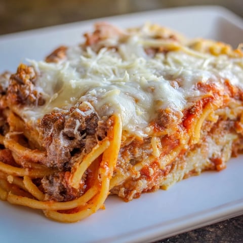 A baked pan of creamy, cheesy Million Dollar Spaghetti, perfect comfort food for a family meal.