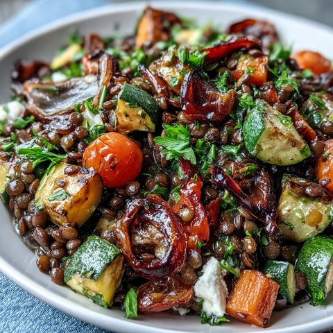 Bunte Black Lentil Salad mit karamellisiertem Gemüse, köstlich serviert.