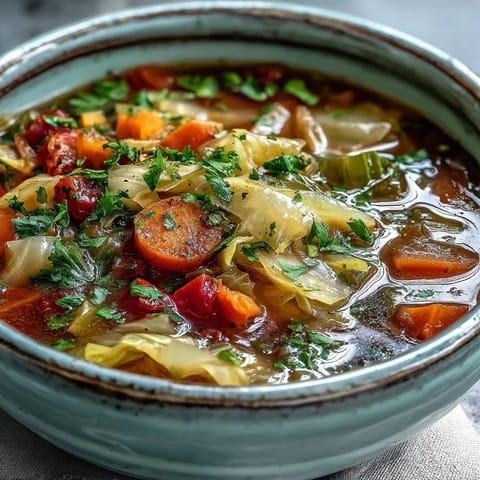 Cabbage Soup mit gehacktem Grünkohl und Karotten, perfekt für eine wärmende Mahlzeit