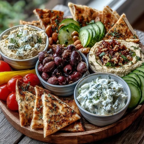 Mediterranean Brunch Board mit buntem Gemüse und knusprigen Fladenbrotstücken auf Tisch.