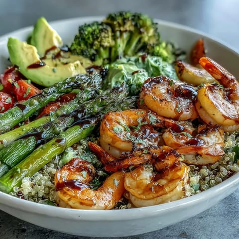 Farbenfrohe Rainbow Vegetable Detox Bowl mit bissfestem Spargel, Brokkoli, Tomaten und einer würzigen Balsamico-Dressing-Note, frisch angerichtet.