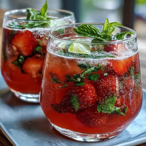 Frische Erdbeeren, Basilikum und Zitrone in einem Krug für ein erfrischendes Sommergetränk.  
