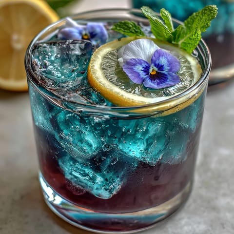 Erfrischender Schmetterlingsblüten-Zitronenlimonaden-Drink mit faszinierendem Farbwechsel.