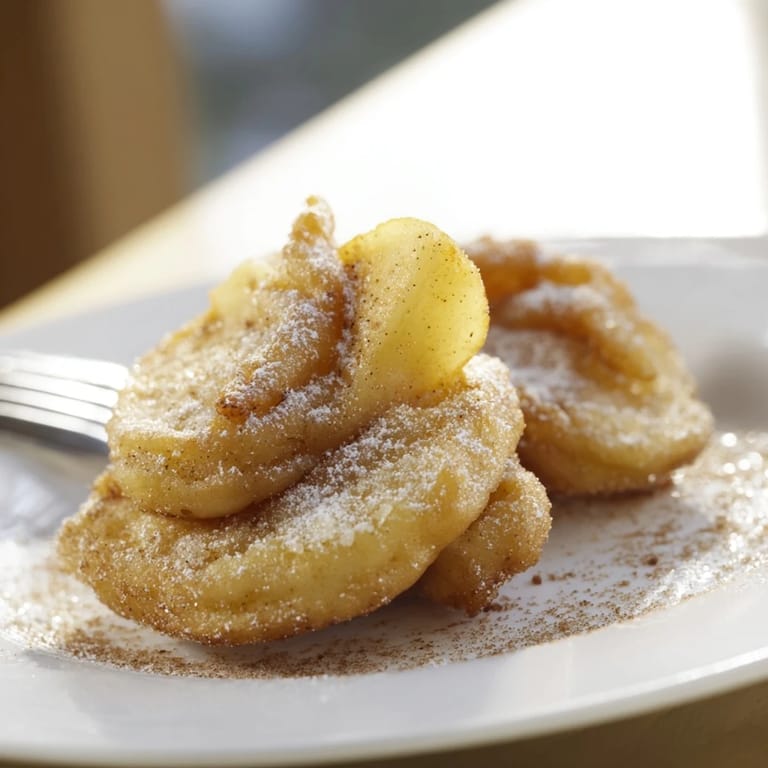 Knusprige, warme deutsche Apfelkrapfen mit Zimt-Zucker für den süßen Genuss.  