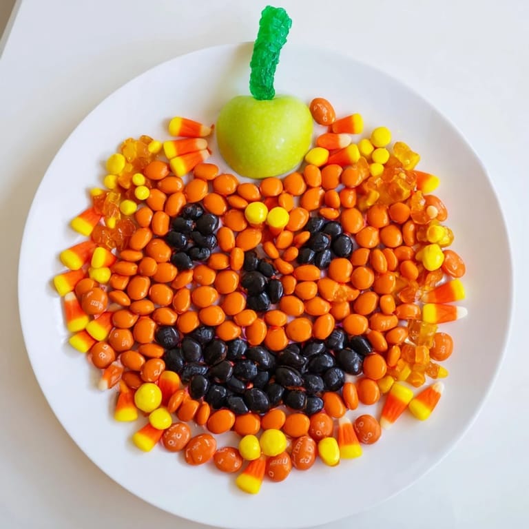 Sweet and fun: This vibrant Jack-o-Lantern Candy Board is ready to serve for your party.