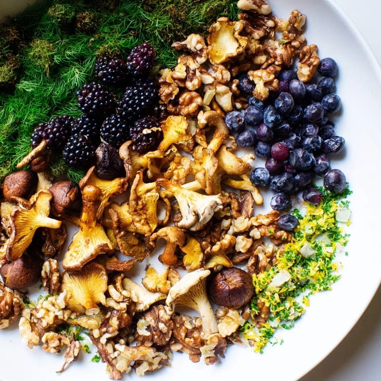 Freshly plated Northwest Forest Forager featuring a beautiful arrangement of forest-inspired ingredients.