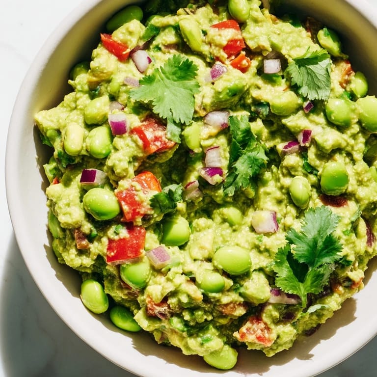 Homemade Edamame Guacamole, with lime wedges, perfect for a healthy and flavorful appetizer.