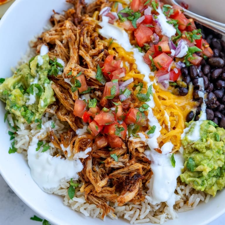 A vibrant Chipotle burrito bowl, loaded with savory carnitas and fresh guacamole.