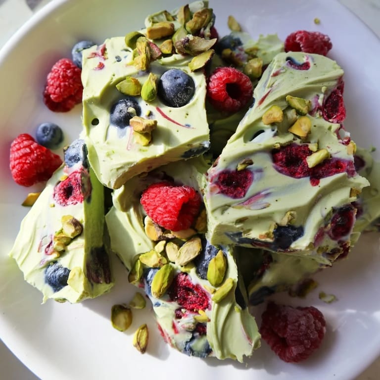 Cool, colorful view of the Frozen Yogurt Bark 3.0, showcasing a healthy dessert ready to be enjoyed.