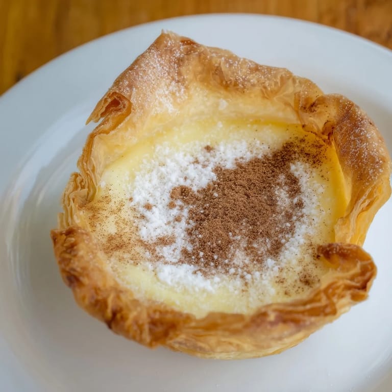 Close-up of baked Portuguese egg tarts with perfectly caramelized tops, delicious and inviting.