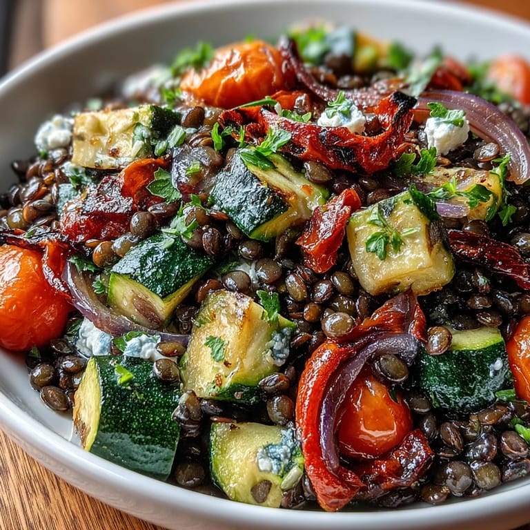 Herzhafter Black Lentil Salad mit frischen Kräutern und zitrusartigem Dressing.