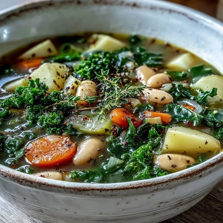 Ein nahrhaftes Kale Soup mit kräftig grünem Grünkohl und würziger Petersilie auf einer Schüssel für eine gesunde Mahlzeit.