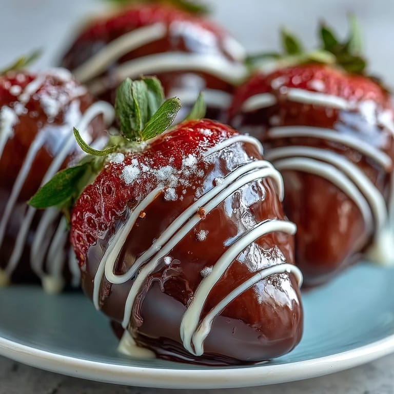 Glänzende Schokoladenbelegte Erdbeeren in einer Schale mit Schokoladensoße beträufelt und mit frischer Minze garniert.