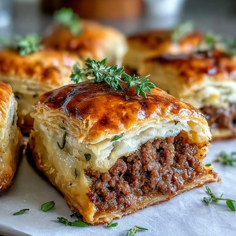 Gebäck: Mini Beef Tourtières mit zarter, cremiger Teigkruste und einer duftenden, gewürzten Rinder-Füllung für den Appetit.