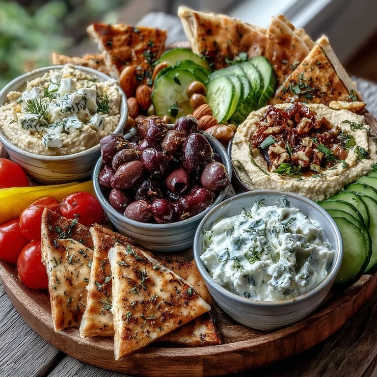 Mediterranean Brunch Board mit buntem Gemüse und knusprigen Fladenbrotstücken auf Tisch.