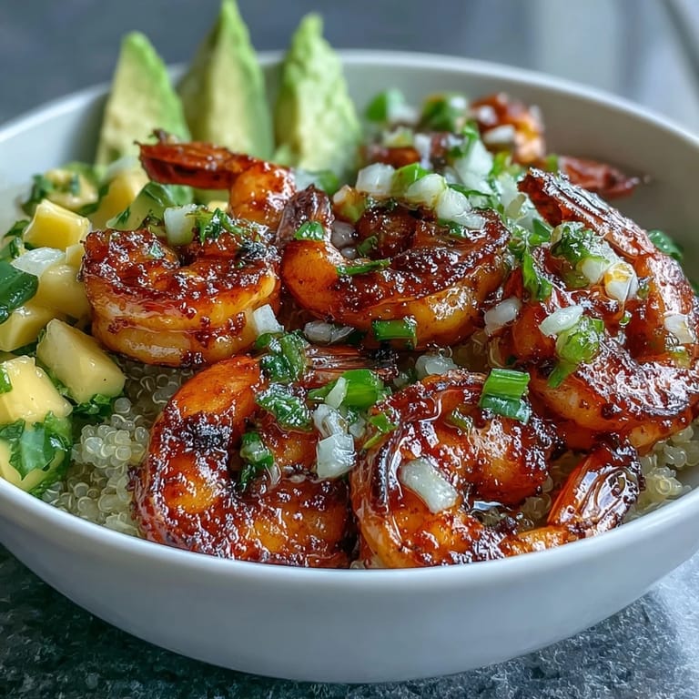 Smoky grilled shrimp, creamy avocado, and quinoa topped with juicy mango salsa and lime chili sauce.