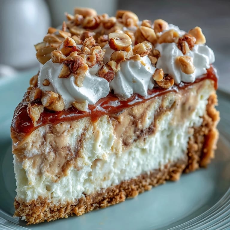 Glattes Nutter Butter Cheesecake mit zarter Erdnussnote, serviert auf einem Nutter Butter-Krustenboden und toppet mit luftiger Schlagsahne.