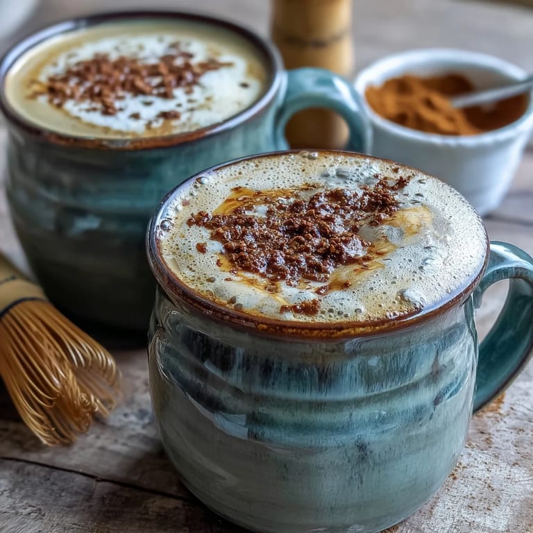 Köstlicher Hot Hojicha Latte im Glas, bestreut mit feinem Pulver für den japanischen Genuss.