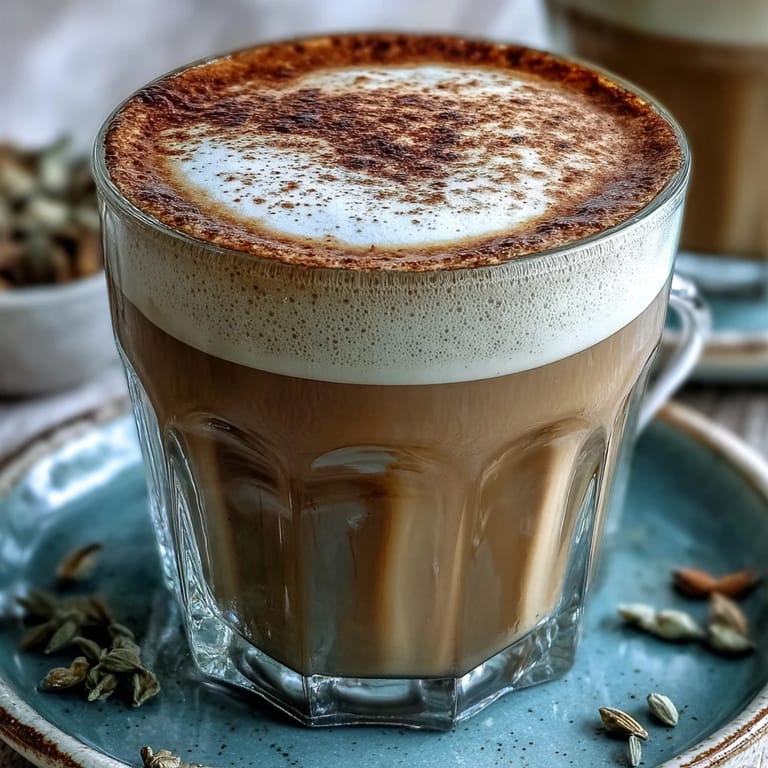 Geröstetes grünes Tee-Macchiato, serviert mit einem zarten Milchfleck.  