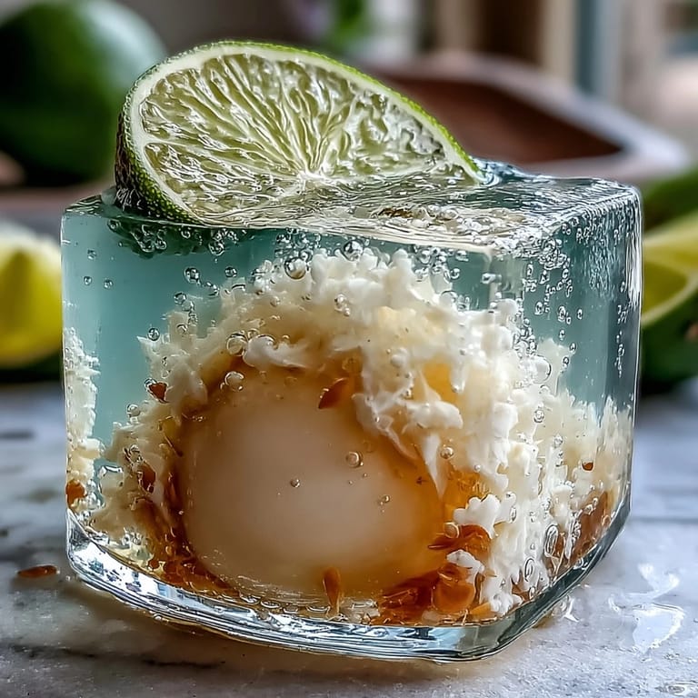 Genießen Sie Lychee Agar Jelly Würfel in spritzigem Yuzu-Mix, ein kühlender Genuss.