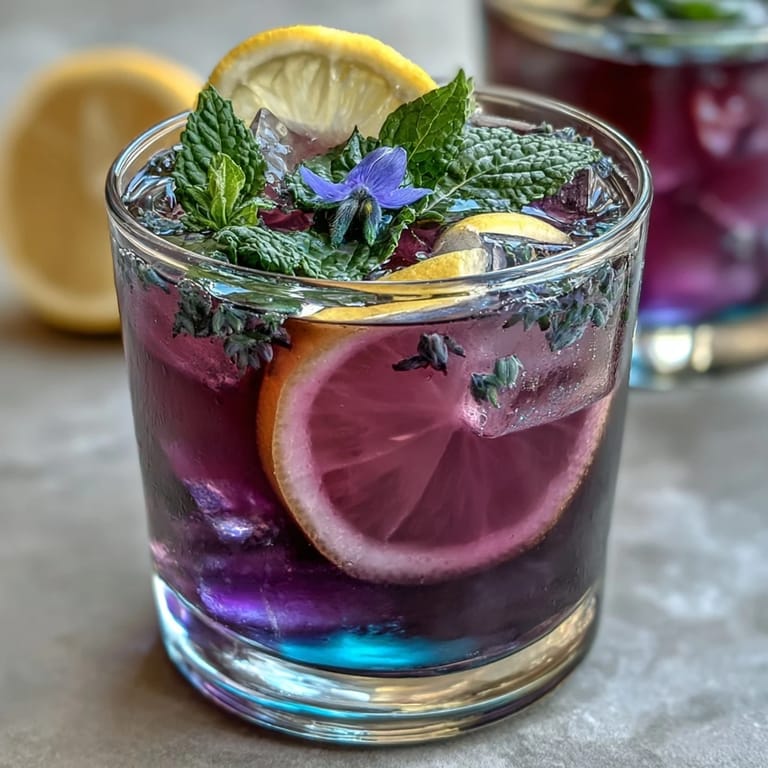 Süße und säuerliche Schmetterlingsblüten-Zitronenlimonade, serviert mit Zitronenscheiben.
