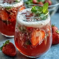Ein erfrischender, spritziger Mocktail mit süßen Erdbeeren und zitroniger Frische, perfekt für Frühlingsfeste.