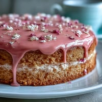 Glänzender Bridal Shower Rosé Velvet Cake mit goldenem Tropf, dekoriert.