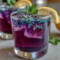 Einzigartiges, sich veränderndes Rezept für Schmetterlingsblüten-Zitronenlimonade mit lebendigen Farben.